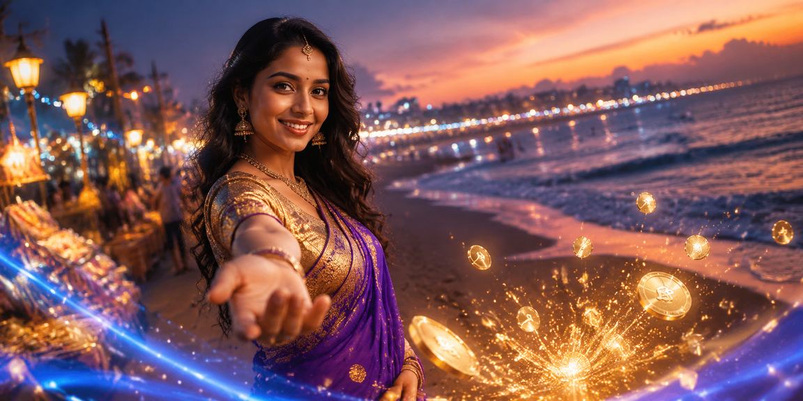 Chennai Marina Beach casino live dealer gambling with scenic blue and gold ambience