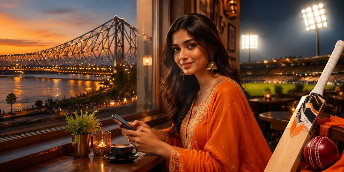 Kolkata Howrah Bridge view with festive cricket lottery atmosphere